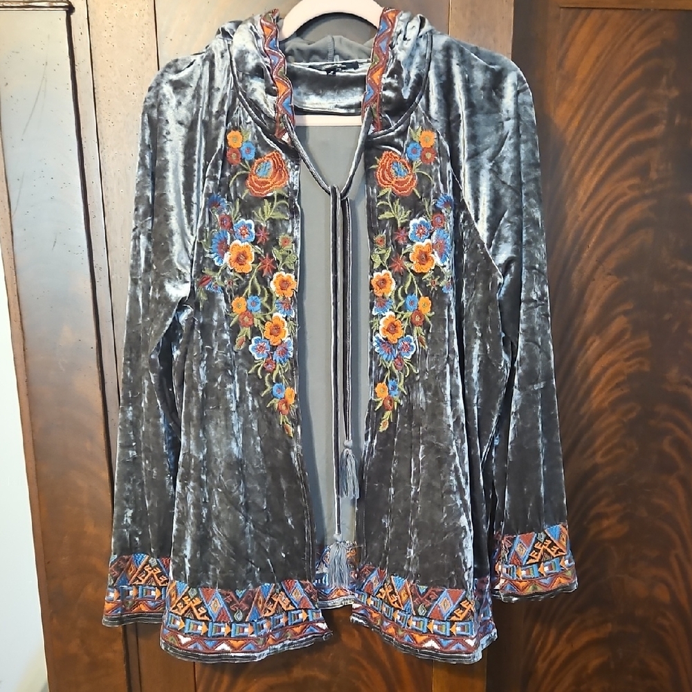 Asos Gray Velvet Embroidered Blazer